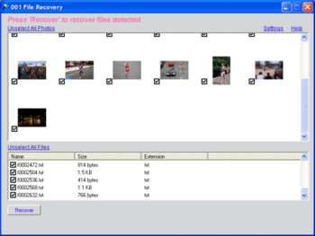 001 File Recovery screenshot