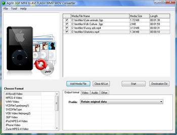 Agrin 3GP MP4 to AVI FLASH WMV Converter screenshot