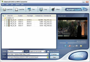 Aimersoft DVD to WMV Converter screenshot