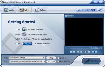 Aimersoft MKV converter screenshot