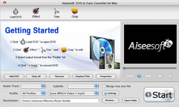 Aiseesoft DVD to Zune Converter for Mac screenshot