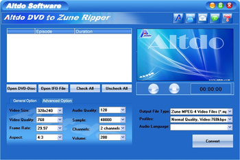 Altdo DVD to Zune Ripper screenshot