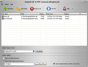 Aostsoft GIF to PDF Converter screenshot
