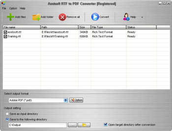 Aostsoft RTF to PDF Converter screenshot