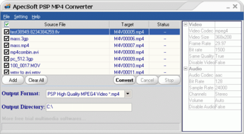 ApecSoft PSP MP4 Converter screenshot