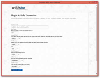 ArticleVisa Magic Article Generator screenshot
