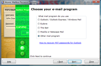 Atomic Mailbox Password Recovery screenshot
