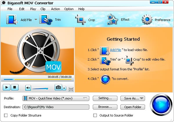 Bigasoft MOV Converter screenshot