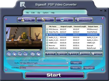 Bigasoft PSP Video Converter screenshot 3