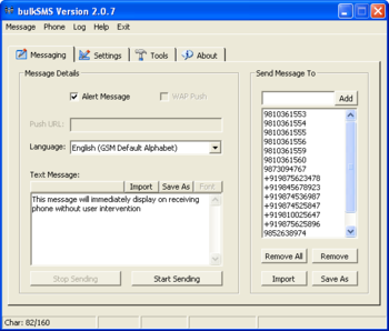 bulkSMS - SMS & WAP Push Software screenshot