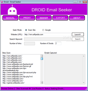 Droid Email Seeker screenshot