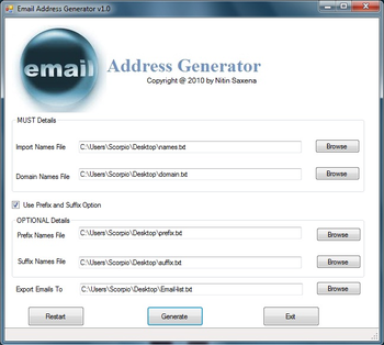 Email Address Generator screenshot