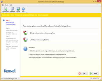 Kernel for Novell GroupWise to Exchange screenshot