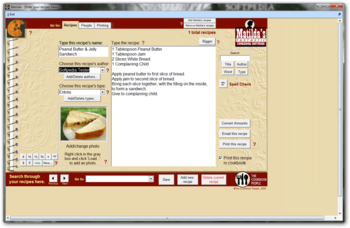 Matilda's Fantastic Cookbook Software screenshot