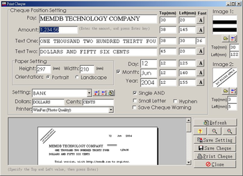 MemDB Cheque Printing System screenshot