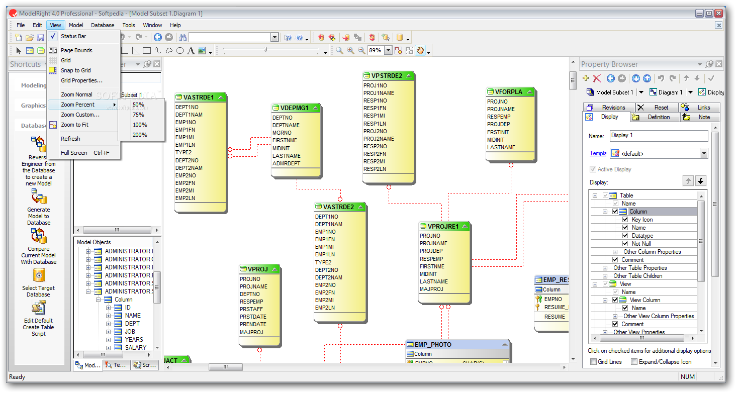 Ares databases. Виды Dept. Column view. SOFTTREE SQL Assistant.