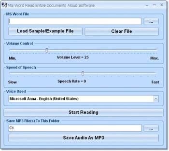 MS Word Read Entire Documents Aloud Software screenshot