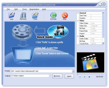 Opell Video to AVI MPEG MOV RM SWF FLV WMV Converter screenshot