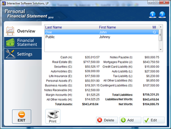 Personal Financial Statement Software 2010 screenshot