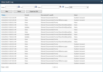 SharePoint Item Audit Log screenshot