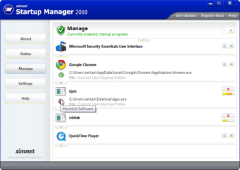 Simnet Startup Manager 2011 screenshot