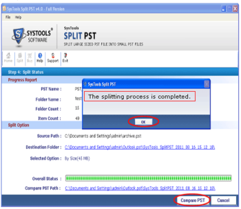 Split MS Outlook files Software screenshot