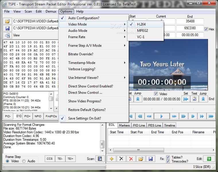 Wpe pro. GRAPHEDIT. Example 3: upl = 188x8d for MPEG transport Stream Packets..