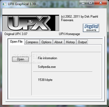 UPX Graphical screenshot