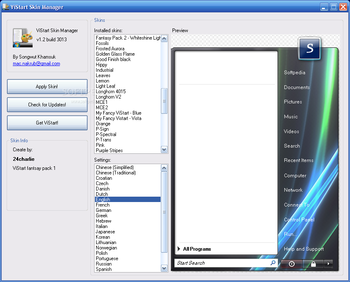 ViStart Skin Manager screenshot