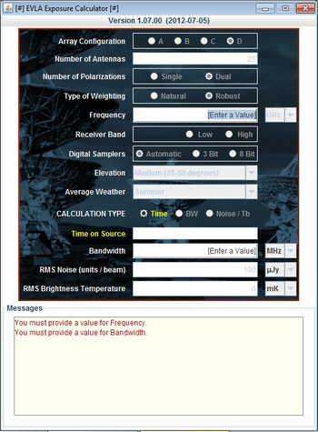 VLA Exposure Calculator screenshot