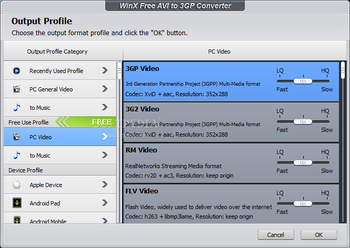 WinX Free AVI to 3GP Converter screenshot 2