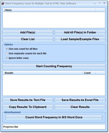 Word Frequency Count In Multiple Text & HTML Files Software screenshot