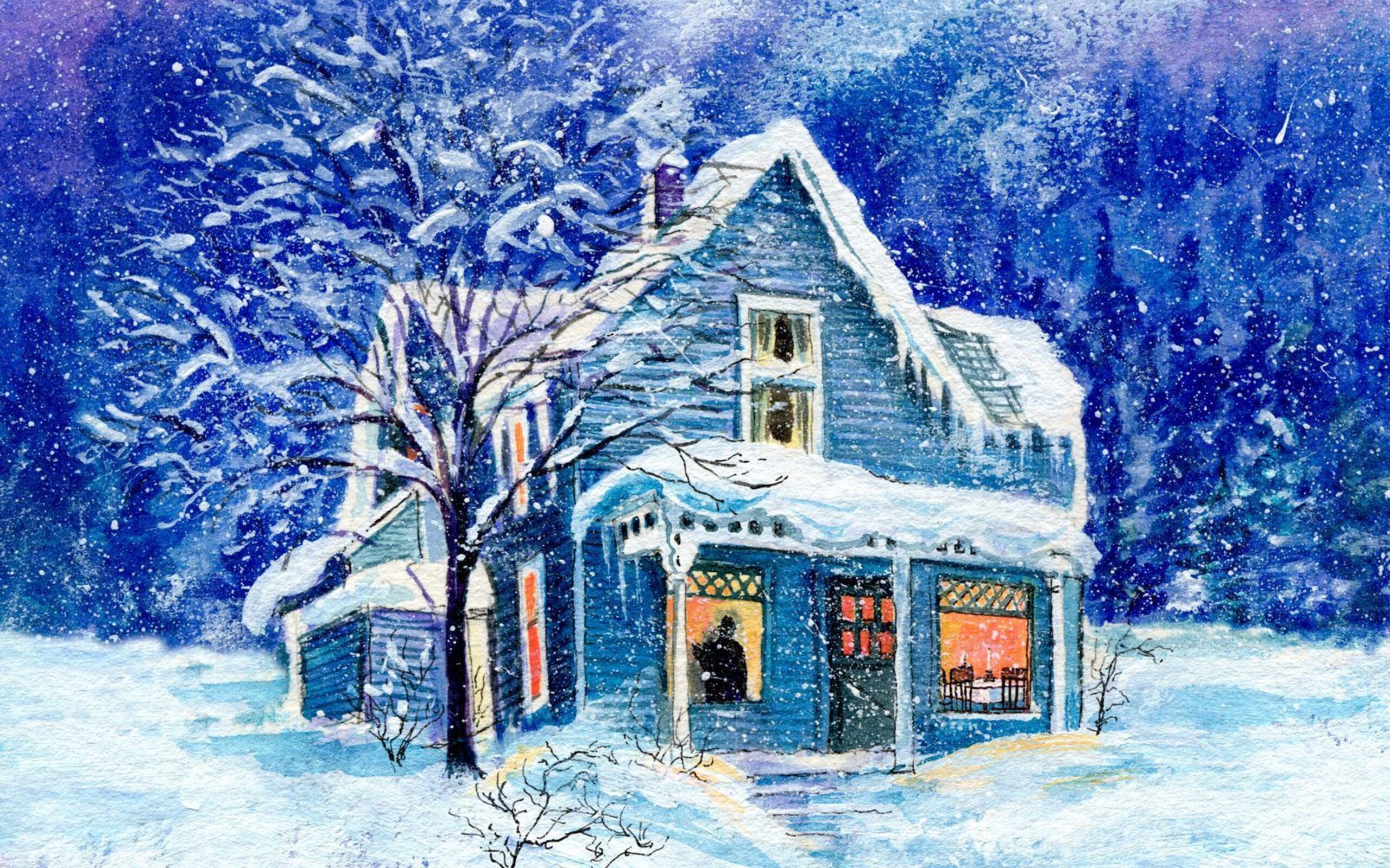 Нарисовать зимний дом
