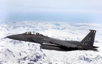 F 15E Strike Eagle flys over Glacial fields screenshot