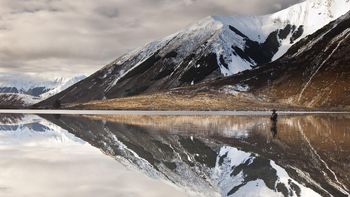 Fisherman Reflected, Lake Pearson, Canterbury, New Zealand screenshot